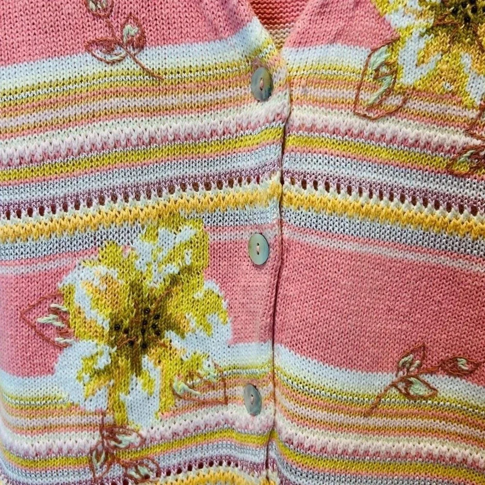 Vintage Susan‎ Bristol Floral Embroidered Sweater Vest Pink Stripe Cottagecore L - Picture 4 of 10